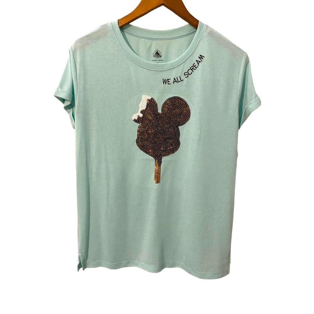 Disney Parks Mickey bar ice cream teal sequin short sleeve shirt size medium - Picture 1 of 4